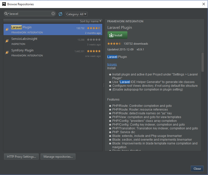 PHPStorm IDE Laravel Plugin Option